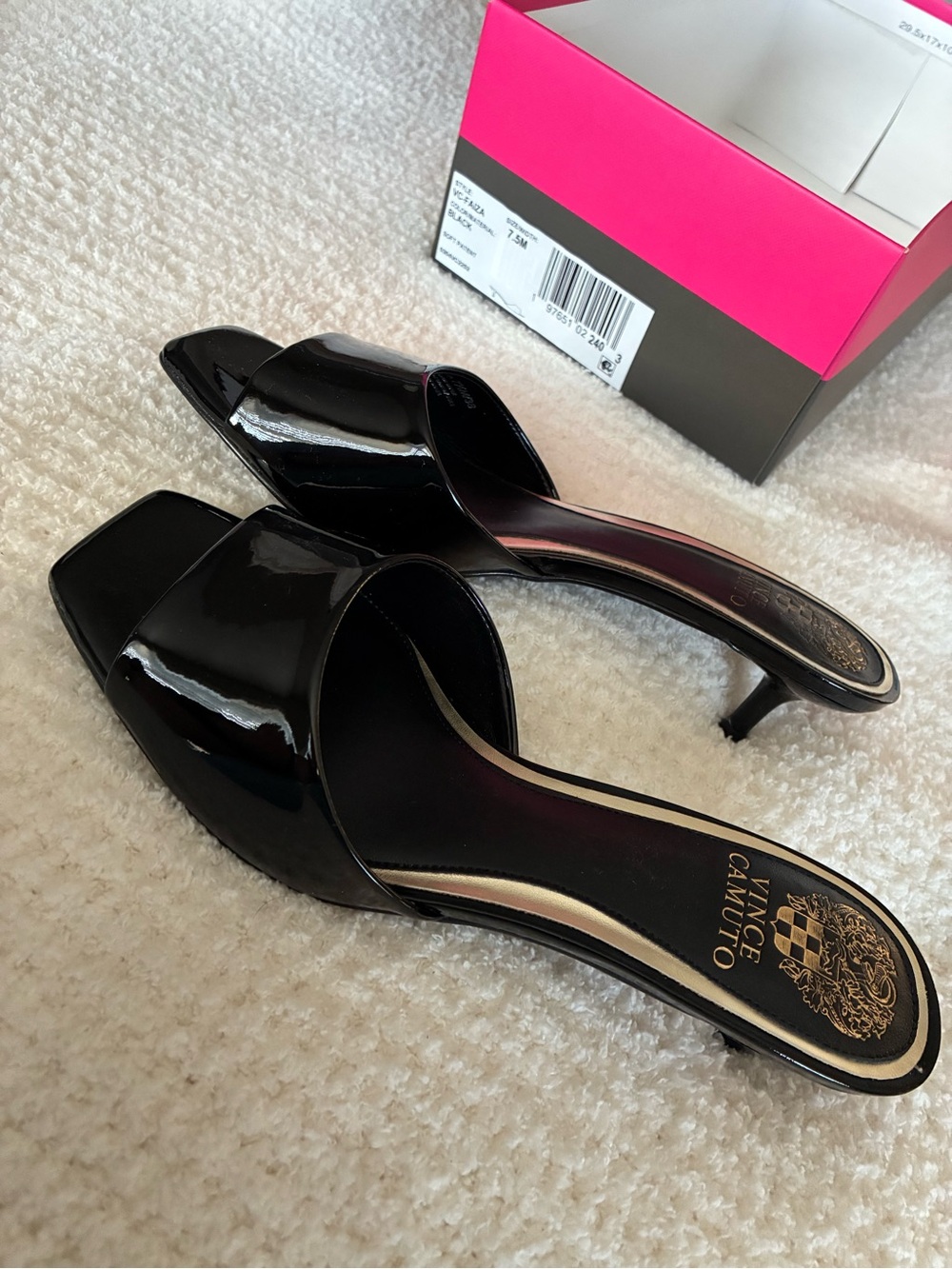 Vince Camuto open toe Black Patent Kitten Heel